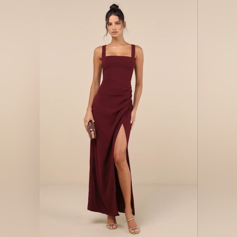 Lulus Burgundy Glamorous Disposition Ruched Maxi Dress